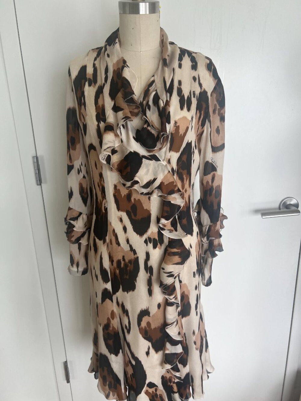 VINTAGE Roberto Cavalli 100% Silk Ruffled Leopard Dress / Duster - Archival 2008